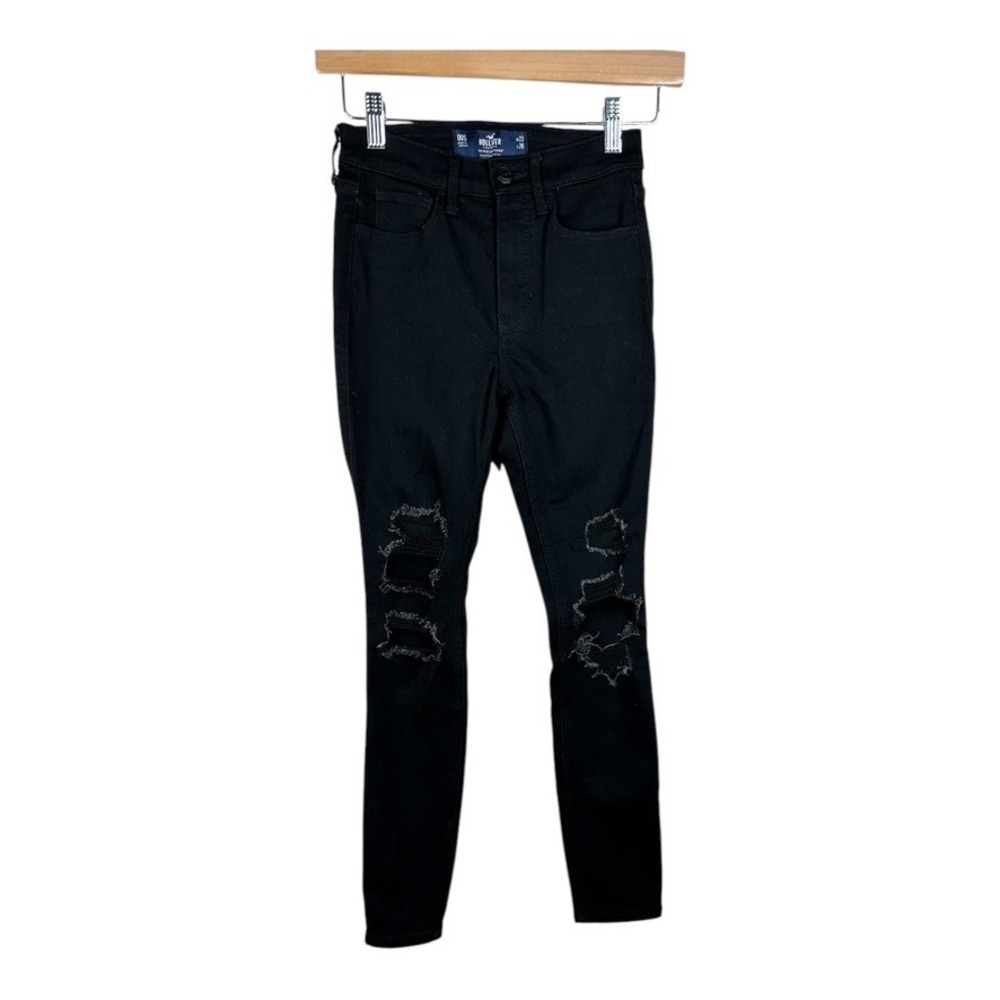 Hollister Women's High Rise Super Skinny Black Distressed Jeans size 00S W23 L26